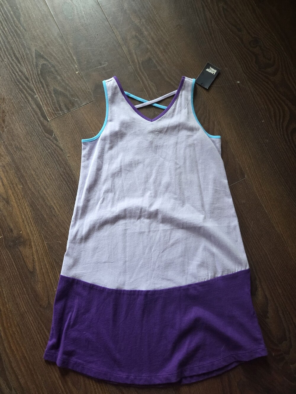 Lands End Lilac and Purple Colorblock Tank Dress with Teal Trim, 6x-7